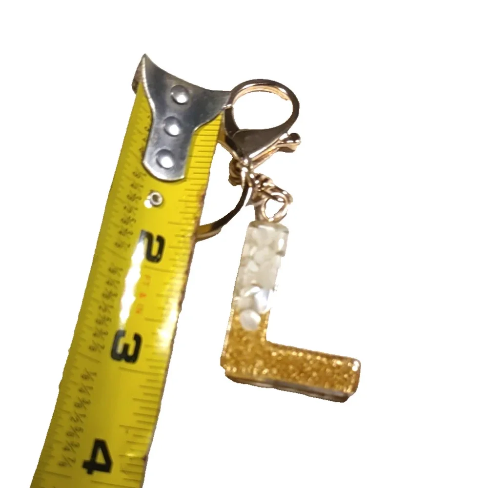 Keychain Purse Clip Initial L Gold Tone White Tassel Acrylic